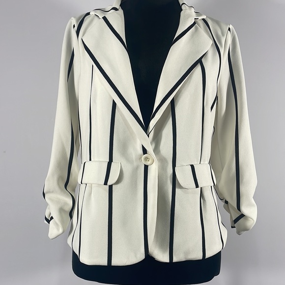 Crescent & Willough Jackets & Coats, Black & White Striped, Large, Blazer - Picture 9 of 10